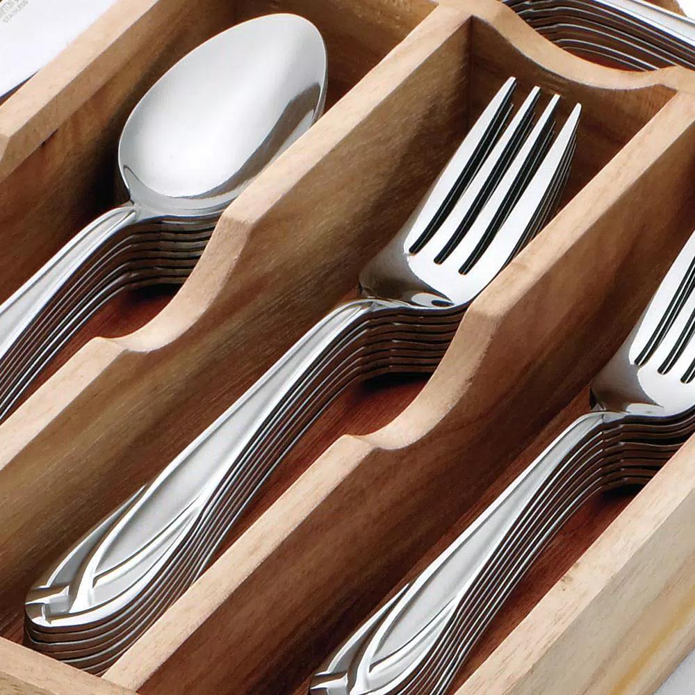 Hampton Forge Lace Frosted 54-Piece 18/0 Stainless Steel Flatware Set with Wood Caddy, Service for 8