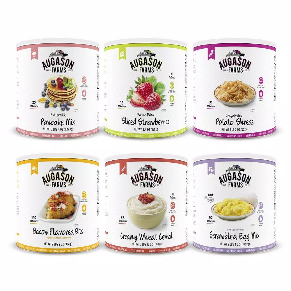 Augason Farms Breakfast Variety Pack Emergency Food Supply - 6 Large Cans, 30-Year Shelf Life