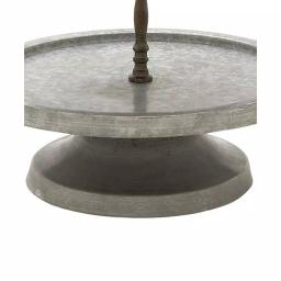 Benzara Modern 2-Tier Metal Serving Tray Stand with Handle, Galvanized Round Trays thumbnail 4