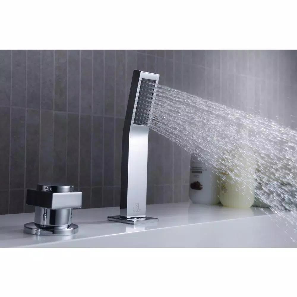 ANZZI Guaira 3-Handle Deck-Mount Roman Tub Faucet with Waterfall Spout and Handheld Sprayer, Polished Chrome