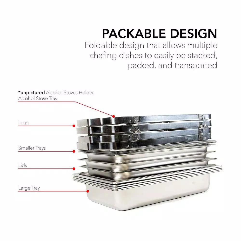 Alpha Living 8 Qt. Stainless Steel Chafing Dish Set of 4, Foldable Frame Buffet Server