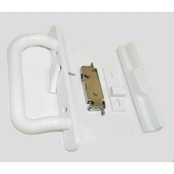 Barton Kramer White Sliding Door Handle and Lock Set with Stainless Steel Mortise Lock