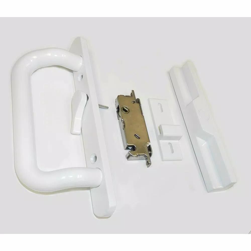 Barton Kramer White Sliding Door Handle and Lock Set with Stainless Steel Mortise Lock
