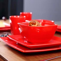 Boyel Living 16-Piece Modern Red Porcelain Dinnerware Set, Service for 4 thumbnail 9