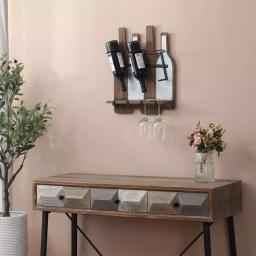 Luxen Home Rustic Wood & Metal Wall Mounted Wine Rack - Holds 3 Bottles & 4 Glasses thumbnail 7