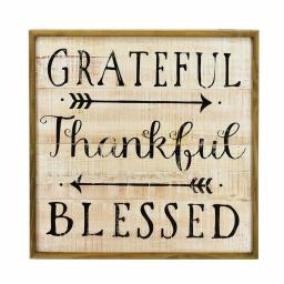 Winsome House Grateful Thankful Blessed Wood Inspirational Wall Plaque - 24in Rustic Home Accent thumbnail 1