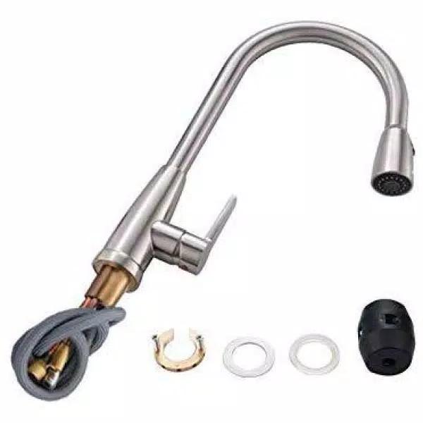 Vanity Art Brushed Nickel Single-Handle Pull-Down Kitchen Faucet with Spray Wand