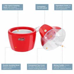 Americana 1.5 Qt. Electric Ice Cream Maker with Quick Freeze Bowl, Red thumbnail 2