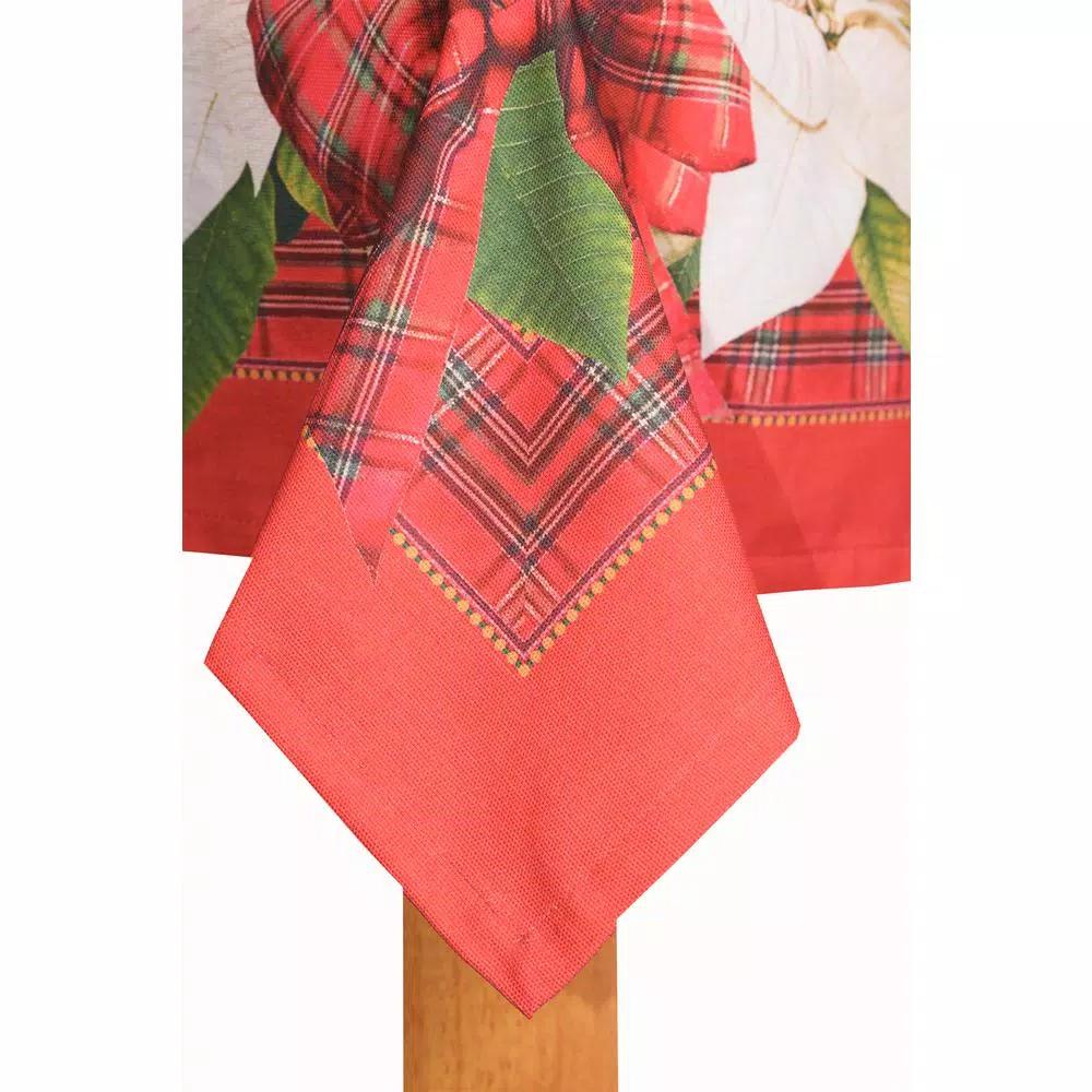 Lintex Poinsettia Tartan Christmas Tablecloth, Red and White Plaid, 60 x 102 in.