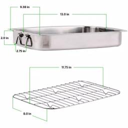 Ovente 13 x 9.3 in. Stainless Steel Roasting Pan with Wire Rack and Handles thumbnail 2