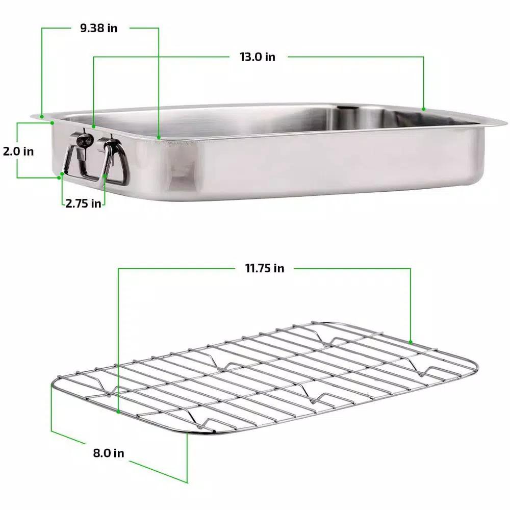 Ovente 13 x 9.3 in. Stainless Steel Roasting Pan with Wire Rack and Handles