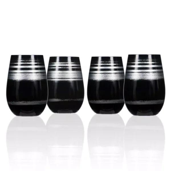 Rolf Glass Cosmo 16.5 oz. Stemless Wine Tumblers, Black/Silver (Set of 4)