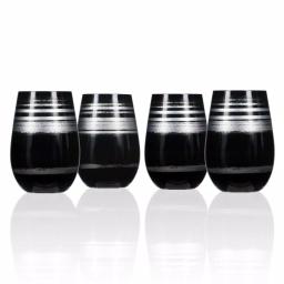 Rolf Glass Cosmo 16.5 oz. Stemless Wine Tumblers, Black/Silver (Set of 4) thumbnail 1