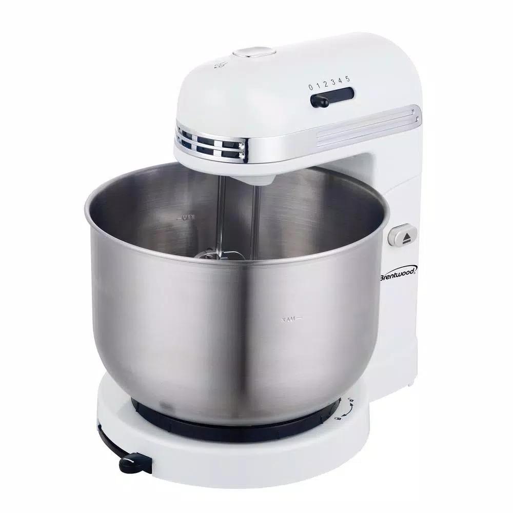 Brentwood Appliances Brentwood 5-Speed Stand Mixer with 3-Quart Stainless Steel Mixing Bowl, White