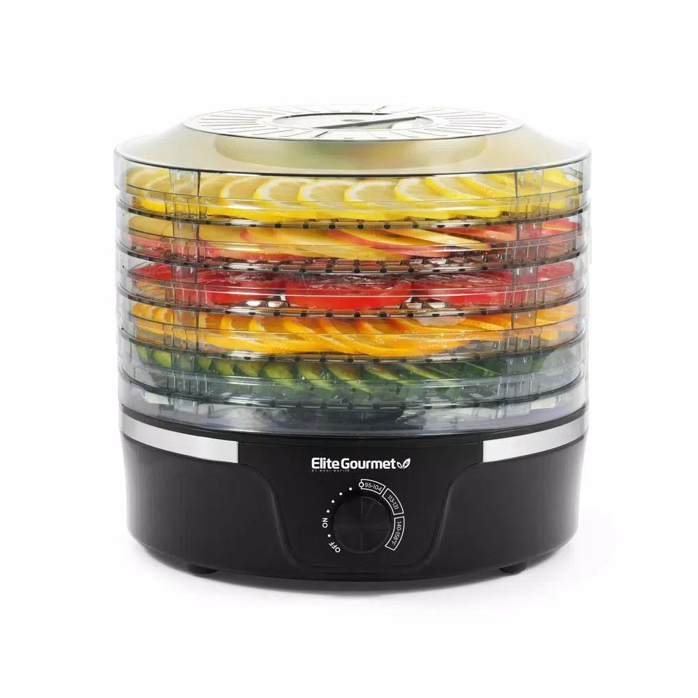 Elite Gourmet 350W Food Dehydrator with 5 BPA-Free Trays and Adjustable Temperature Control, Black