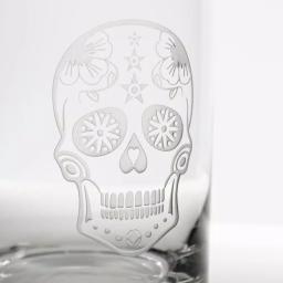 Rolf Glass Sugar Skull 16 oz. Pint Glass Set of 4 - Sand-Etched Glassware thumbnail 3