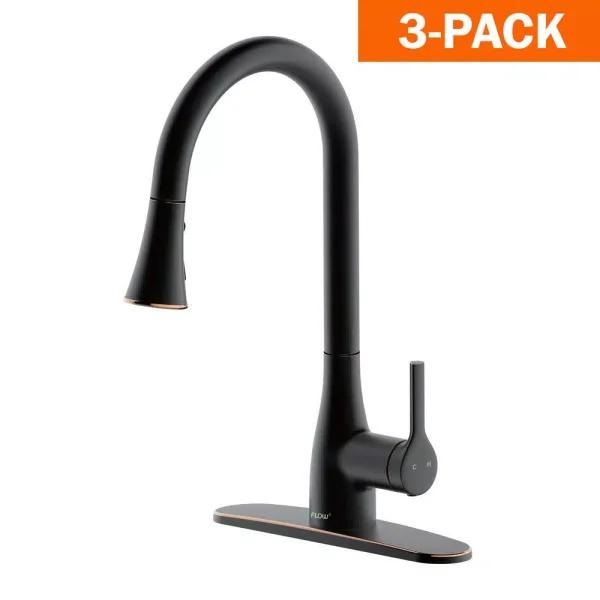 FLOW Series Classic Single-Handle Pull Down Kitchen Faucet, Oil Rubbed Bronze (3-Pack)