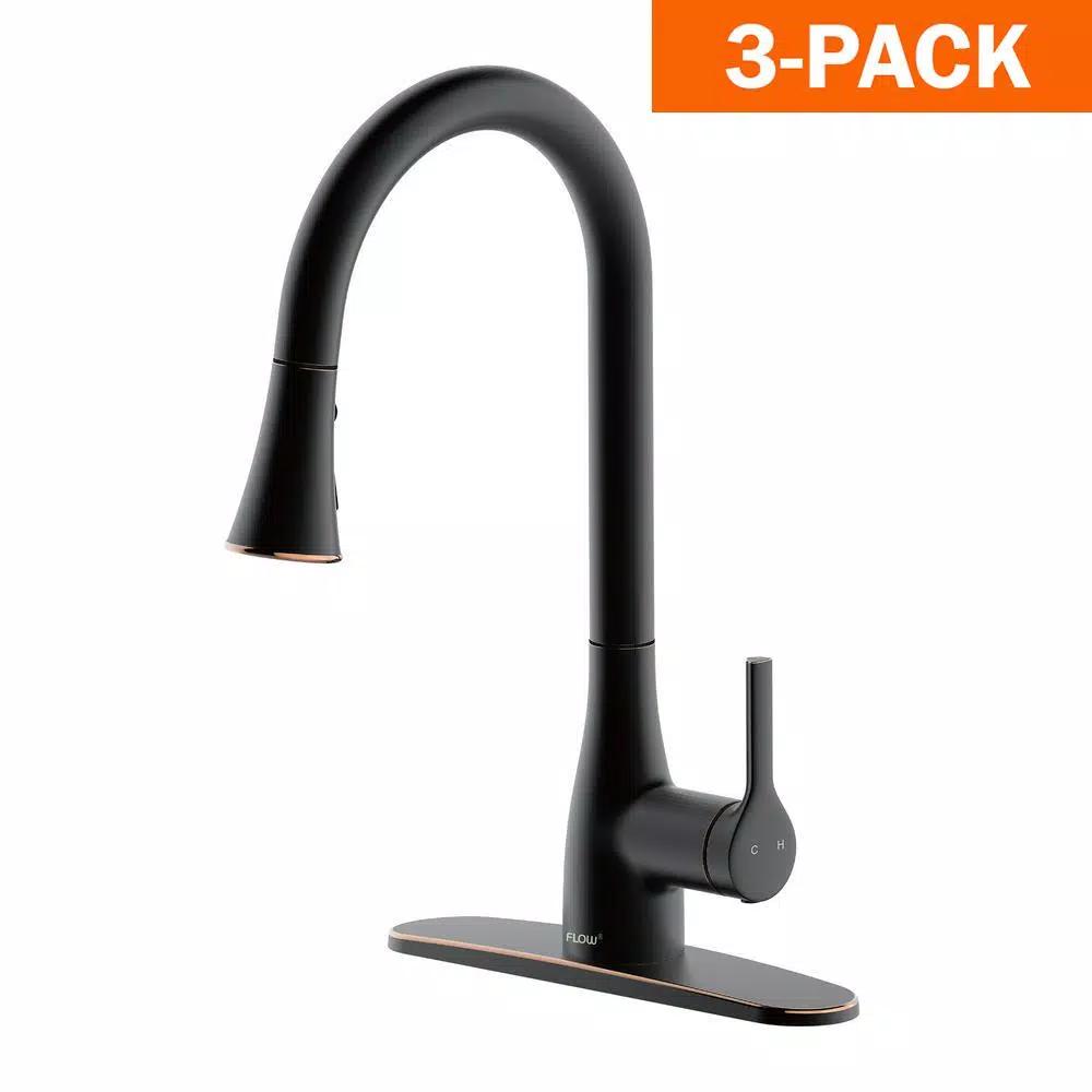 FLOW Series Classic Single-Handle Pull Down Kitchen Faucet, Oil Rubbed Bronze (3-Pack)