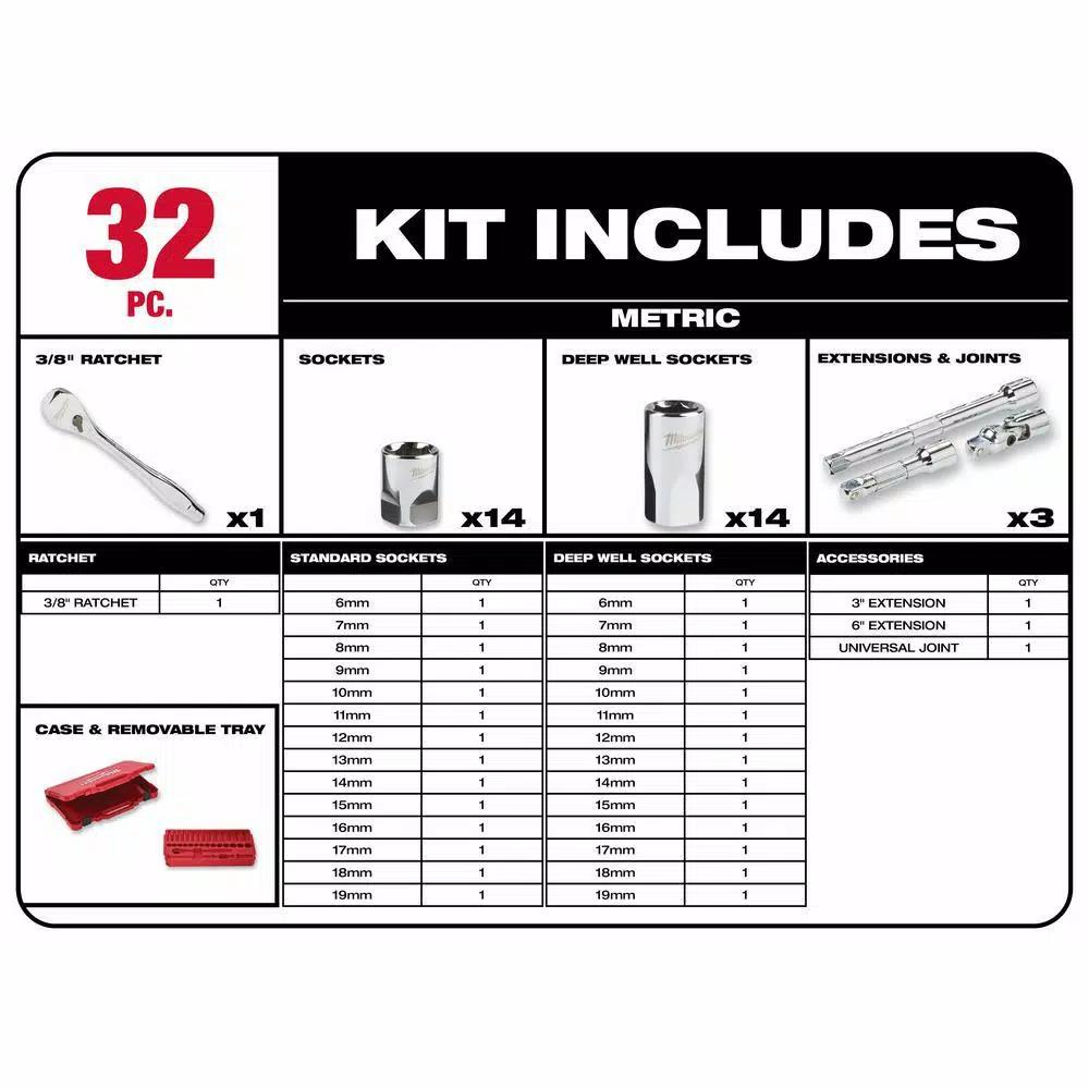 Milwaukee 3/8 in. Drive SAE/Metric Ratchet and Socket Mechanics Tool Set, 60-Piece