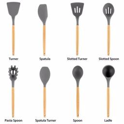 MegaChef 9-Piece Gray Silicone and Wood Kitchen Utensil Set with Ceramic Holder thumbnail 2