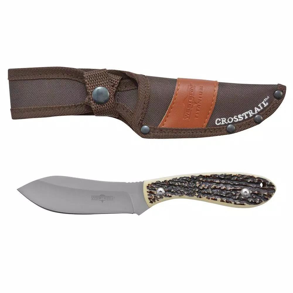 Western Crosstrail 9-in Fixed Blade Knife, Titanium Bonded 420 Stainless Steel Clip Point