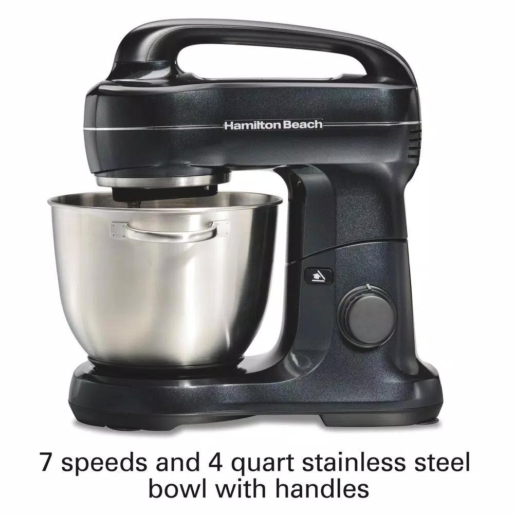 Hamilton Beach 4 Qt. 7-Speed Stand Mixer with Stainless Steel Bowl, Black