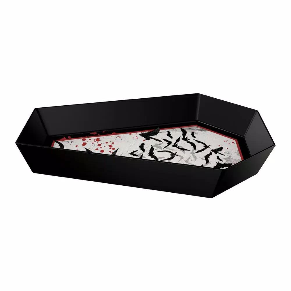 Amscan 12.8 in. Halloween Dark Manor Coffin Bowls, Bat Swirl Design, Black Melamine (3-Pack)