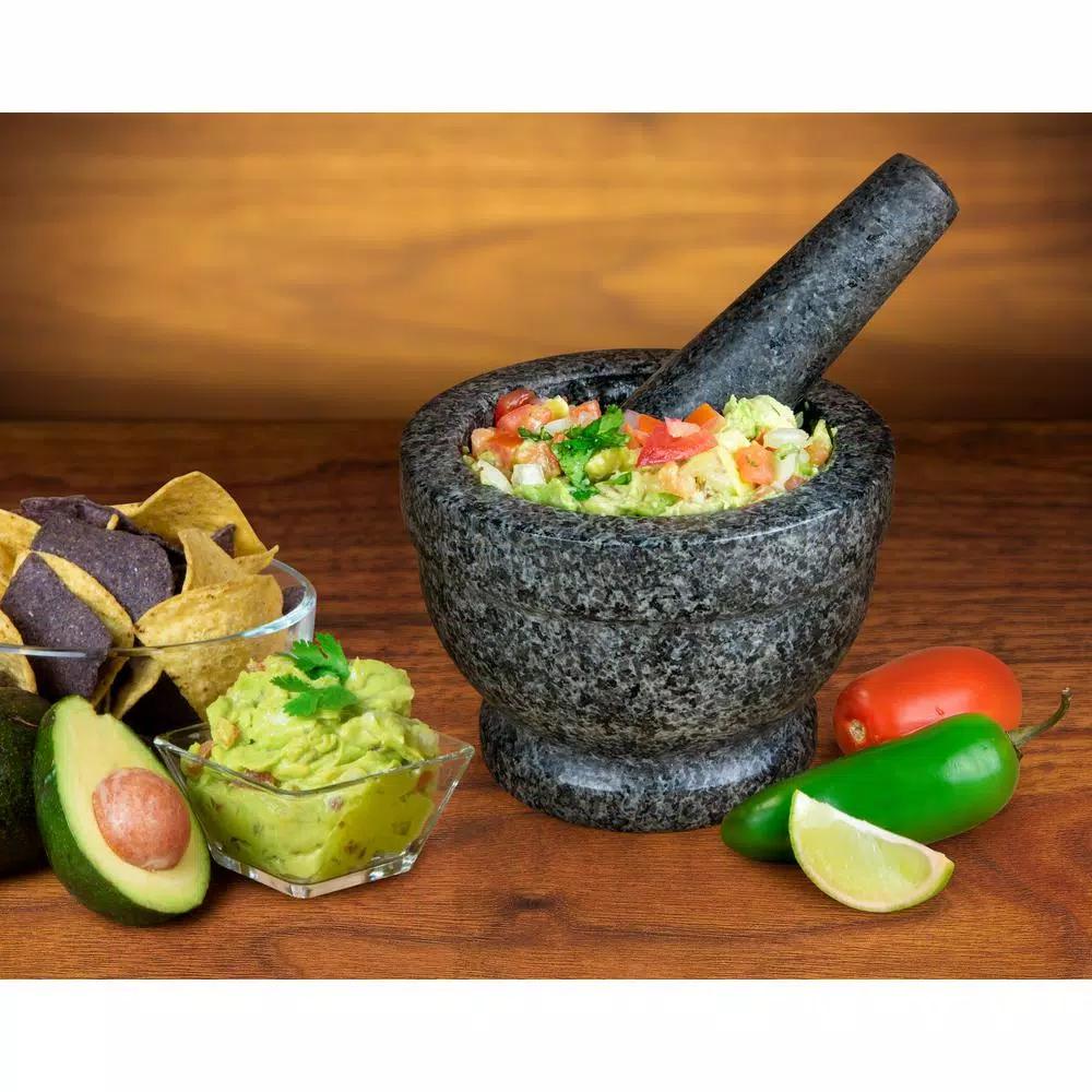 TACO TUESDAY Granite Stone Mortar and Pestle Set, 5.5 in. - Dark Gray