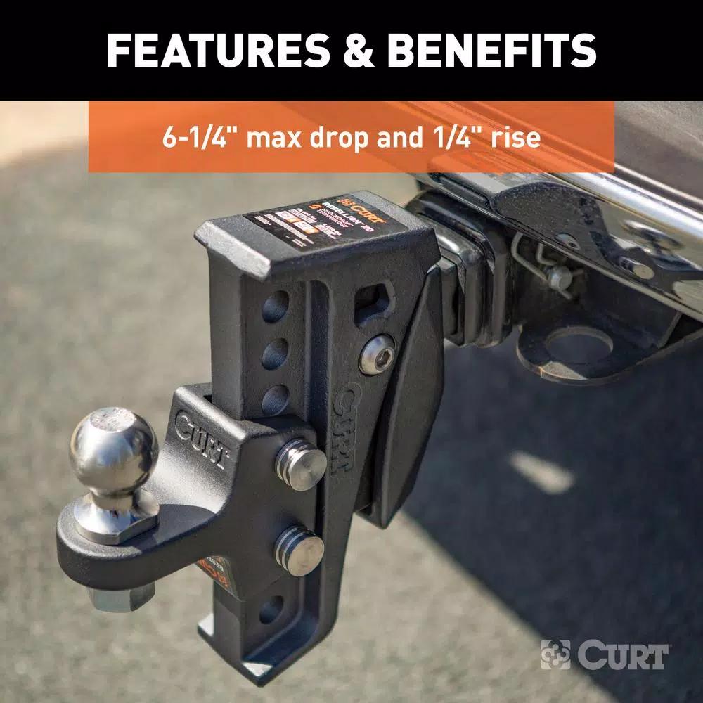CURT Rebellion XD Adjustable Cushion Hitch Ball Mount with ShockDrop Technology