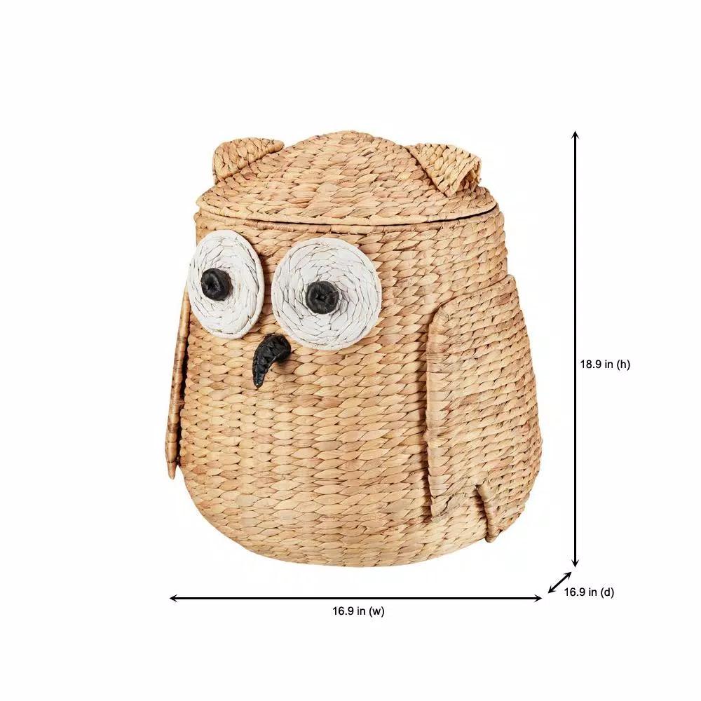 StyleWell Light Brown Owl Water Hyacinth Woven Decorative Basket with Lid