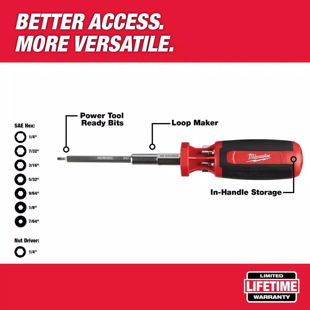 Milwaukee 9-in-1 SAE Hex/Key Drive Multi-Bit Screwdriver with Power Groove Bits