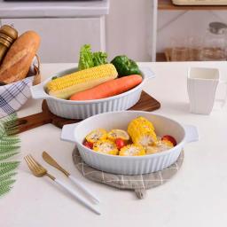 MALACASA 2-Piece White Oval Porcelain Bakeware Set, 12.75 in. and 14.5 in. Ceramic Baking Dishes thumbnail 8