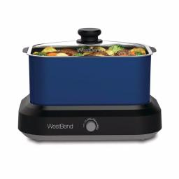West Bend 6 Qt. Blue Non-Stick Versatility Slow Cooker with Griddle Base, Travel Lid, and Thermal Tote thumbnail 3
