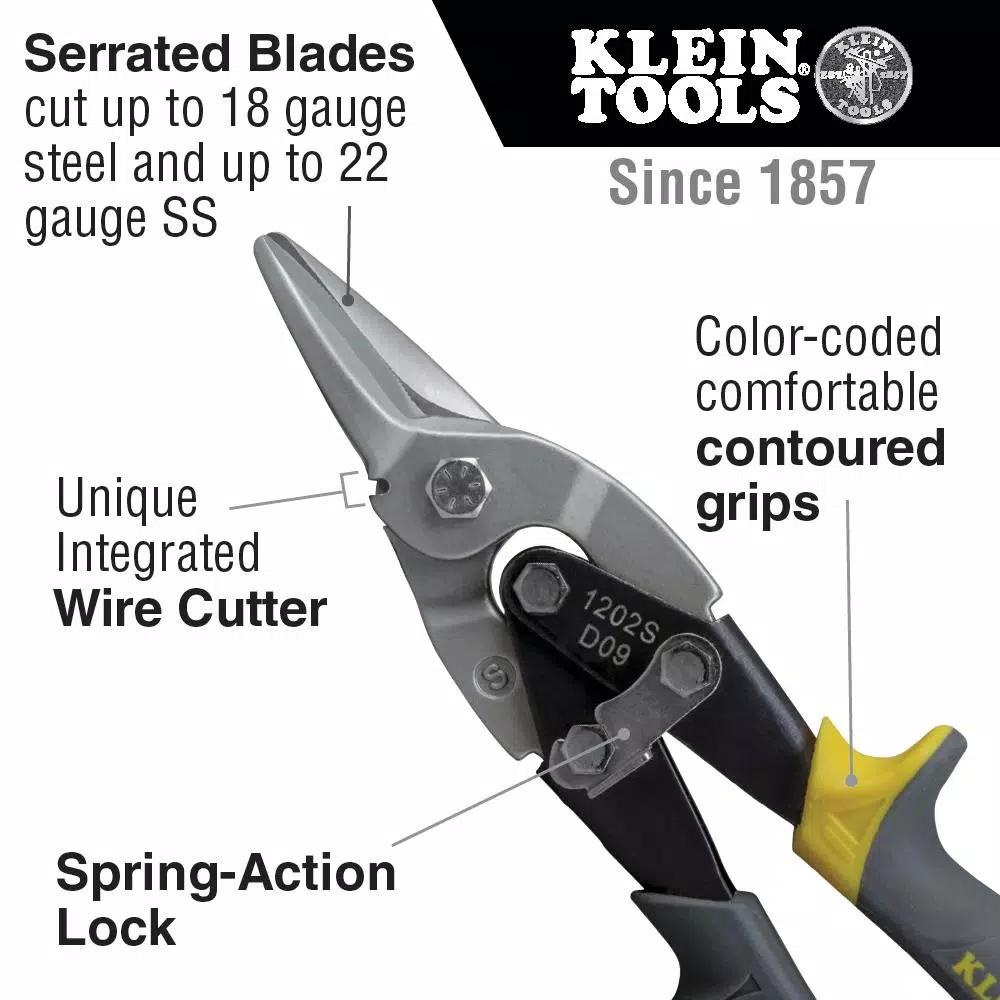Klein Tools Straight Cutting Aviation Snips with Integrated Wire Cutter, 18-Gauge Steel Capacity