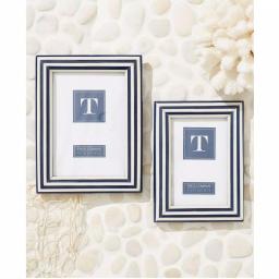 Two's Company Nautical Blue and White Striped Resin Picture Frame Set of 2 - 4x6 and 5x7 thumbnail 2