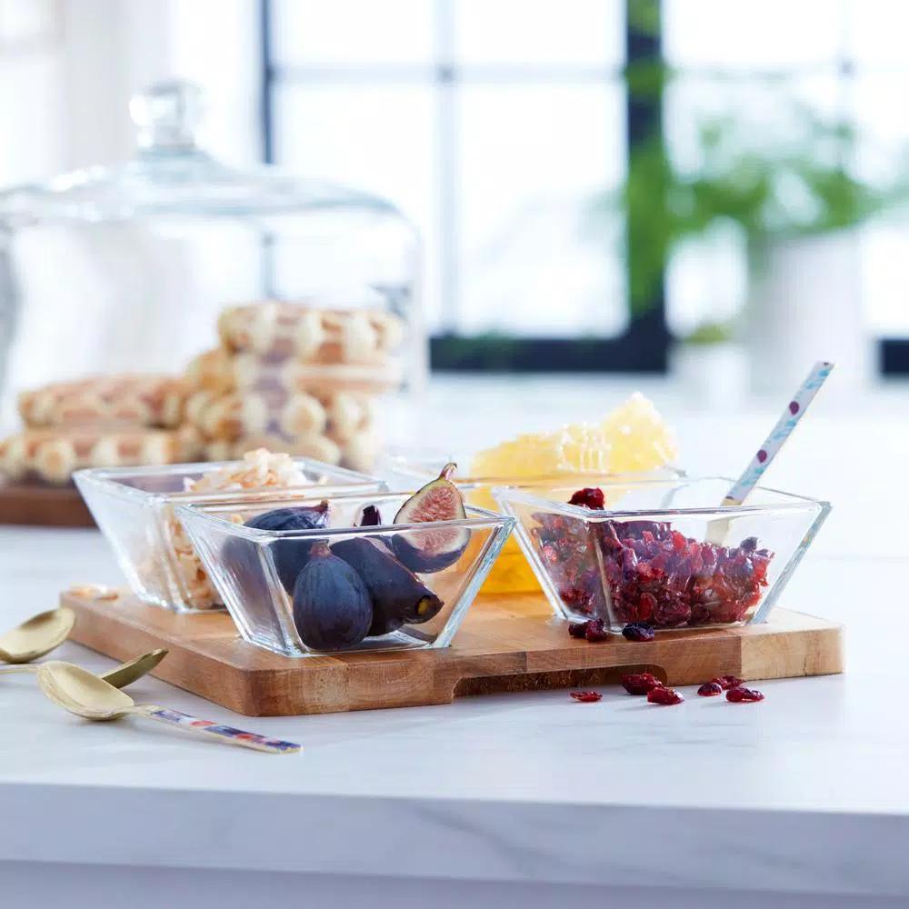 Libbey Acaciawood 5-Piece Antipasto Serving Set with 4 Glass Bowls and Wood Board