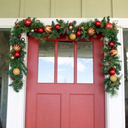 Village Lighting Company 9 ft. Pre-Lit LED Christmas Classic Garland with Red and Gold Ornaments thumbnail 2