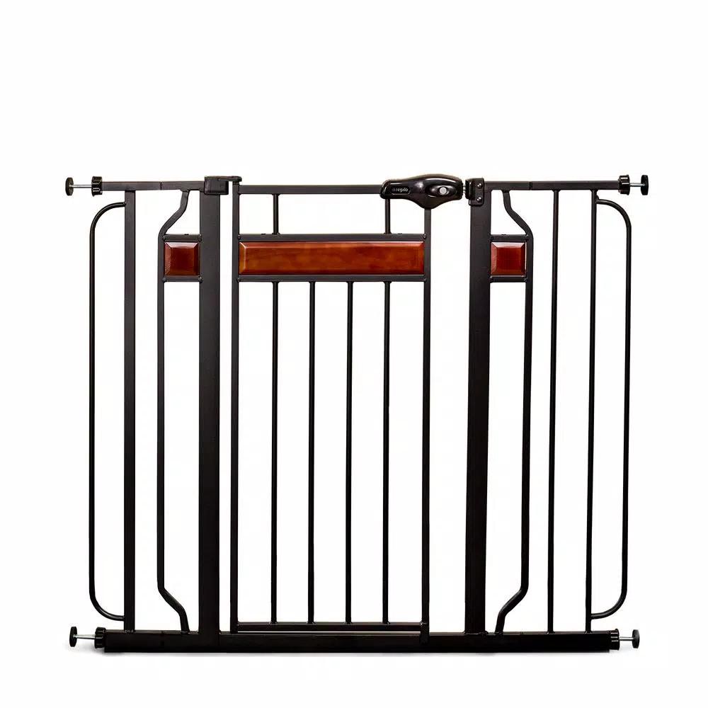 Regalo Home Accents 37 in. Extra-Tall Metal Walk-Through Designer Baby Gate, Black & Cherry Wood