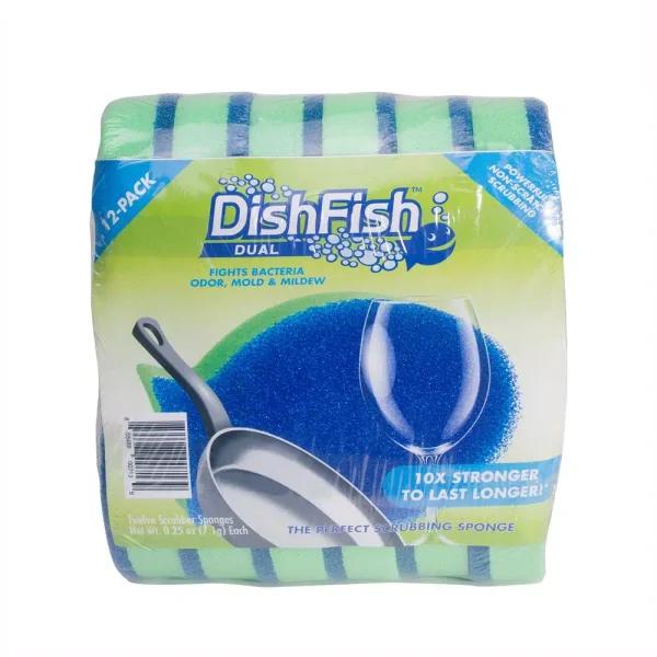 DishFish Dual Scrubber Sponge, Non-Scratch Cleaning Foam, 12-Pack