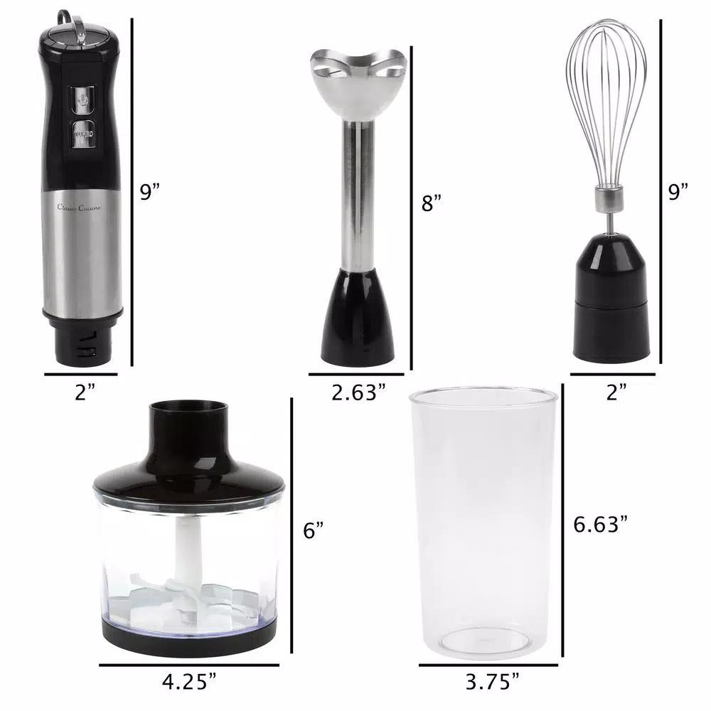 Classic Cuisine 4-in-1 Immersion Blender Set with Chopper and Whisk, 6-Speed, 400W, Black