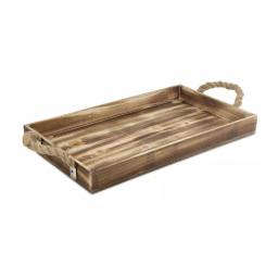 Cheungs Natural Wood Rectangular Decorative Tray with Rope Side Handles - Farmhouse Style thumbnail 2