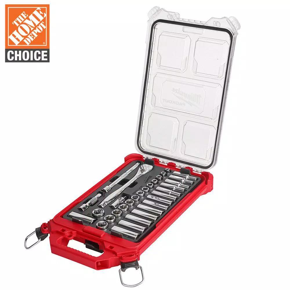 Milwaukee 3/8 in. Drive Metric Ratchet and Socket Set with PACKOUT Compact Organizer, 32-Piece
