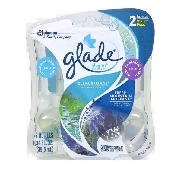 Glade PlugIns Tough Odor Solutions Scented Oil Refills, Clear Springs & Fresh Mountain Morning, 6-Pack