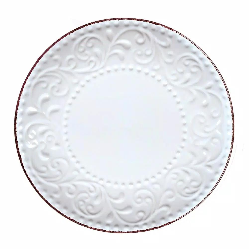 Lorren Home Trends Lorren Home 16-Piece White Stoneware Scroll Dinnerware Set, Service for 4
