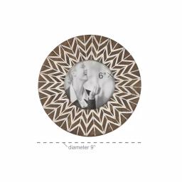 LITTON LANE 9 in. Round Carved Wood Picture Frame with Chevron Pattern, White and Natural thumbnail 4