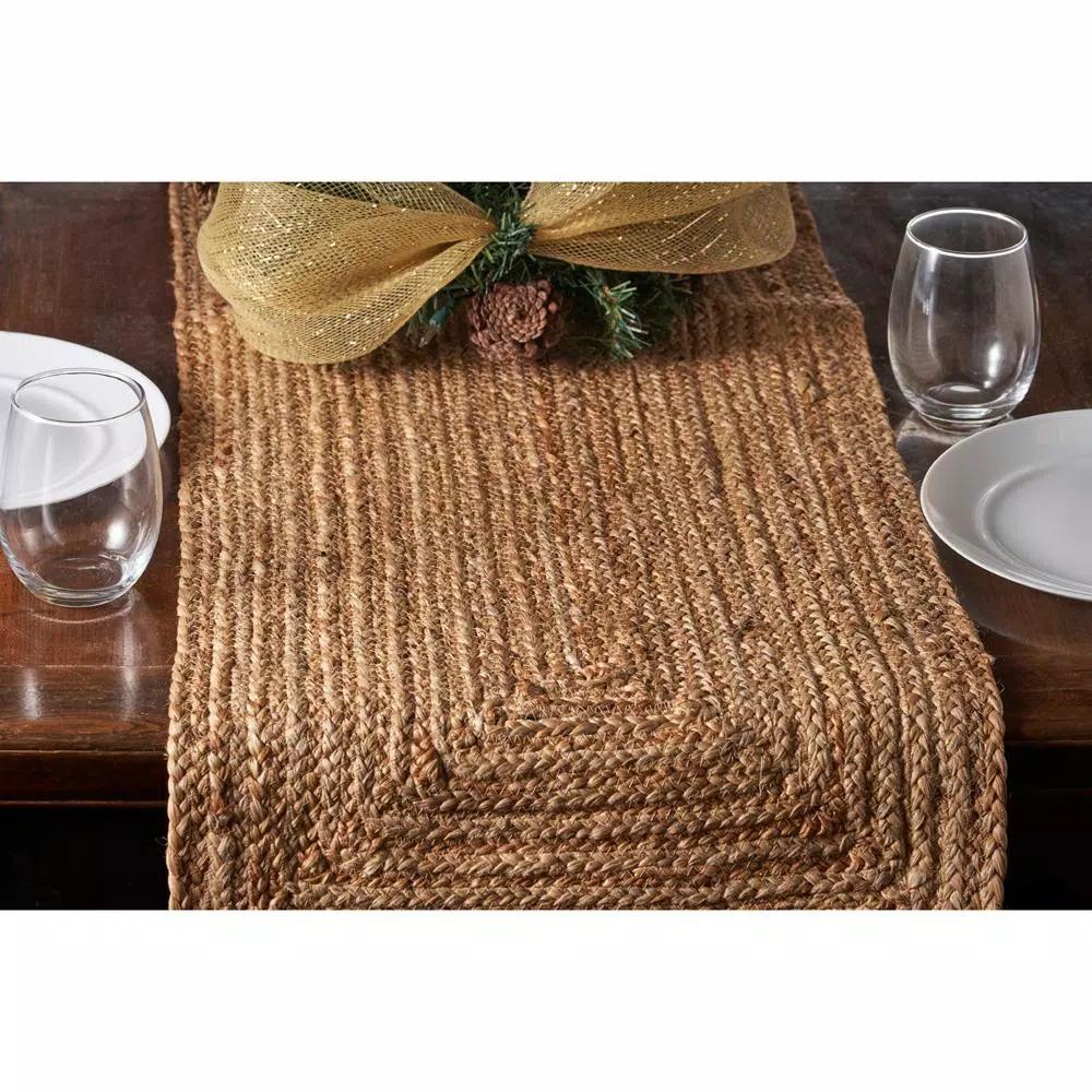 LR Home 80 in. x 16 in. Natural Jute Classic Braided Table Runner