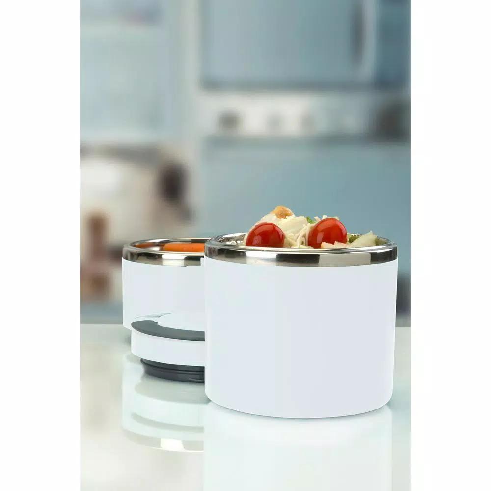 Kitchen Details White 2-Tier Round Twist Stainless Steel Insulated Lunch Box
