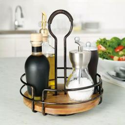 Gourmet Basics by Mikasa Mikasa Gourmet Basics Hanover Rotating Condiment Caddy, Carbon Steel & Acacia Wood, Antique Black thumbnail 2