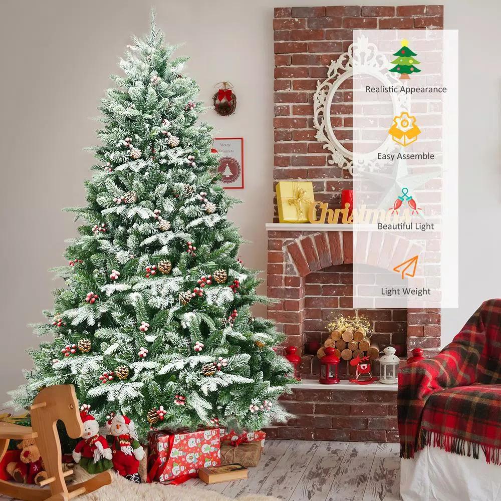 Costway 6.5 ft. Pre-Lit Slim Fraser Fir Artificial Christmas Tree with 450 Warm White LED Lights and Snow Flocking