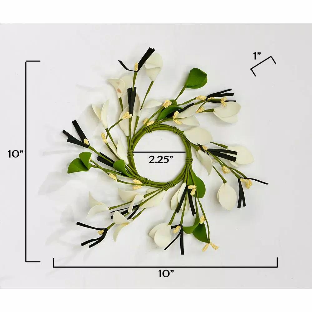 Unbranded 2.25 in. Small Flower and Berry Candle Ring Set of 4 - White and Green Spring Decor